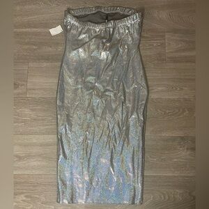 Silver Metallic Strapless Dress